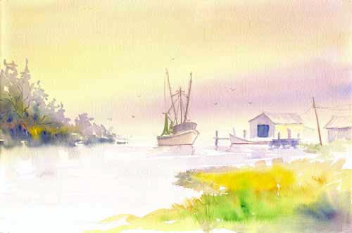 Shrimper's Return - Watercolor - Bob Pittman Art